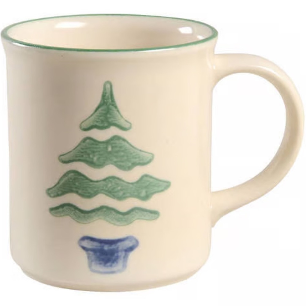 Pfaltzgraff Cream Mug with Green and Blue Nordic Christmas Tree Design